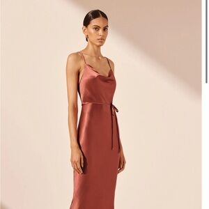 SHONA JOY - LA LUNE BIAS COWL MIDI DRESS - TERRACOTTA size 2